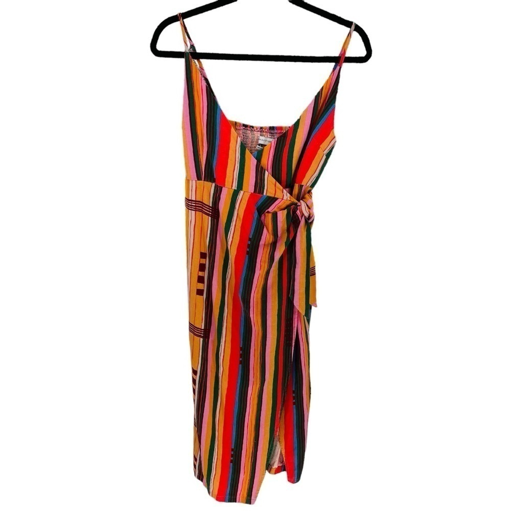 Urban Outfitters Flashing Lights/Stripes Midi Wrap Linen Blend Dress - Sz S